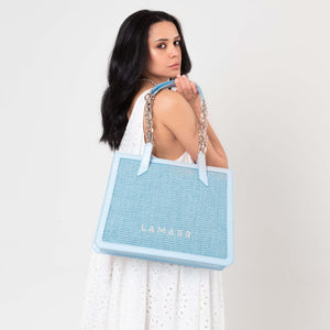 BEATRIX TOTE BAG AZZURRA CON CATENA